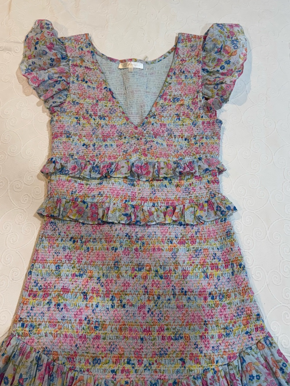 LoveShackFancy Ruffle Smocked Dress - Pink Multi